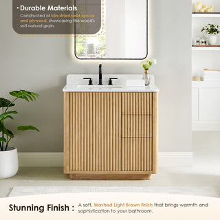 Clayton Bathroom Vanity, Washed Light Brown, 36", No Mirror