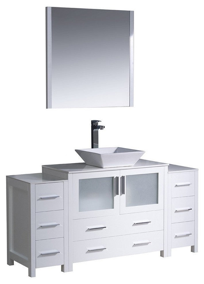 Torino 60" White Modern Bathroom Vanity With 2 Side Cabinets, FFT3072BN