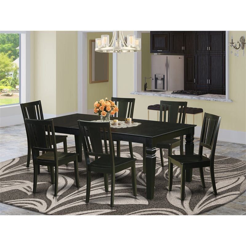 7-Piece Dinette Set With Dining Table and 6 Wood Chairs, Black