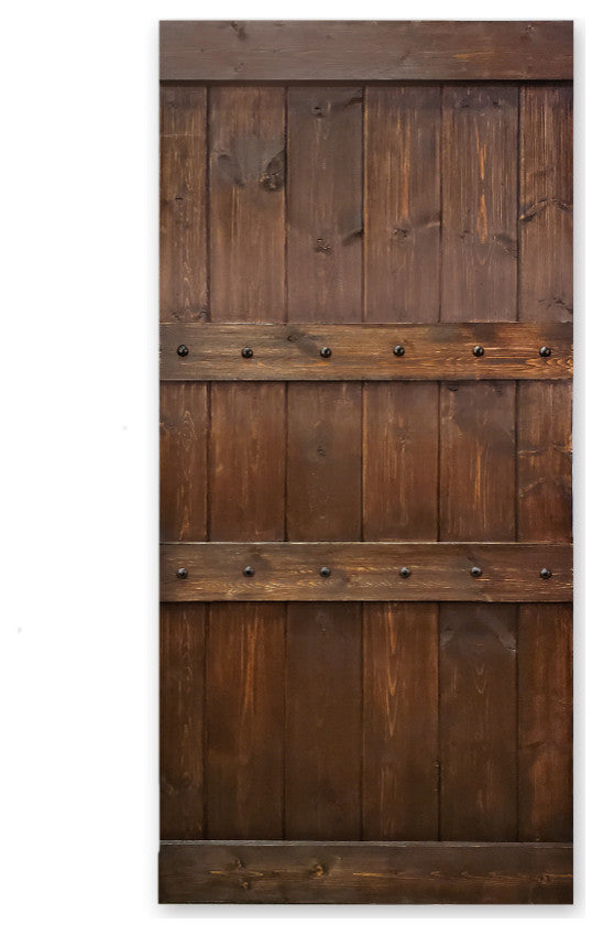 TMS Pine Wood Interior Sliding Barn Door, Brown, 30"x84", With Clavos