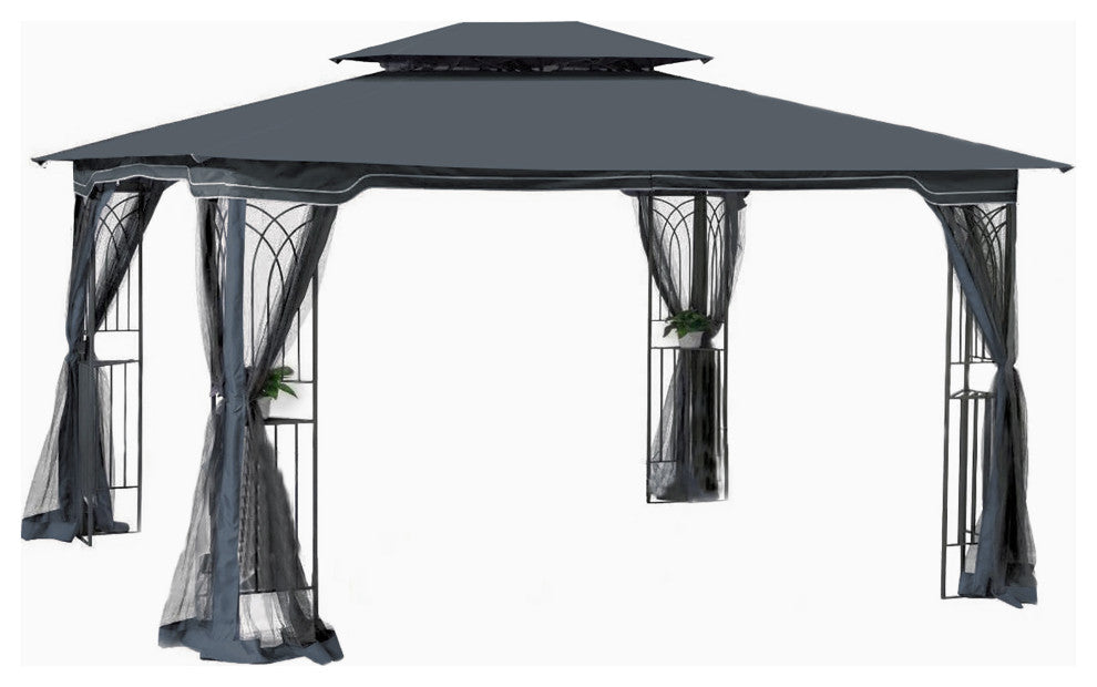 Outdoor Patio Canopy Tent With Ventilated Double Roof And Mosquito Net, Gray