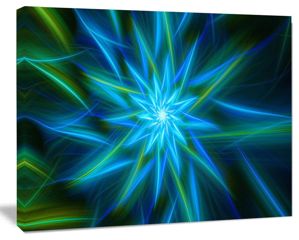 Shining Turquoise Exotic Flower, Floral Canvas Art Print, 40"x30"