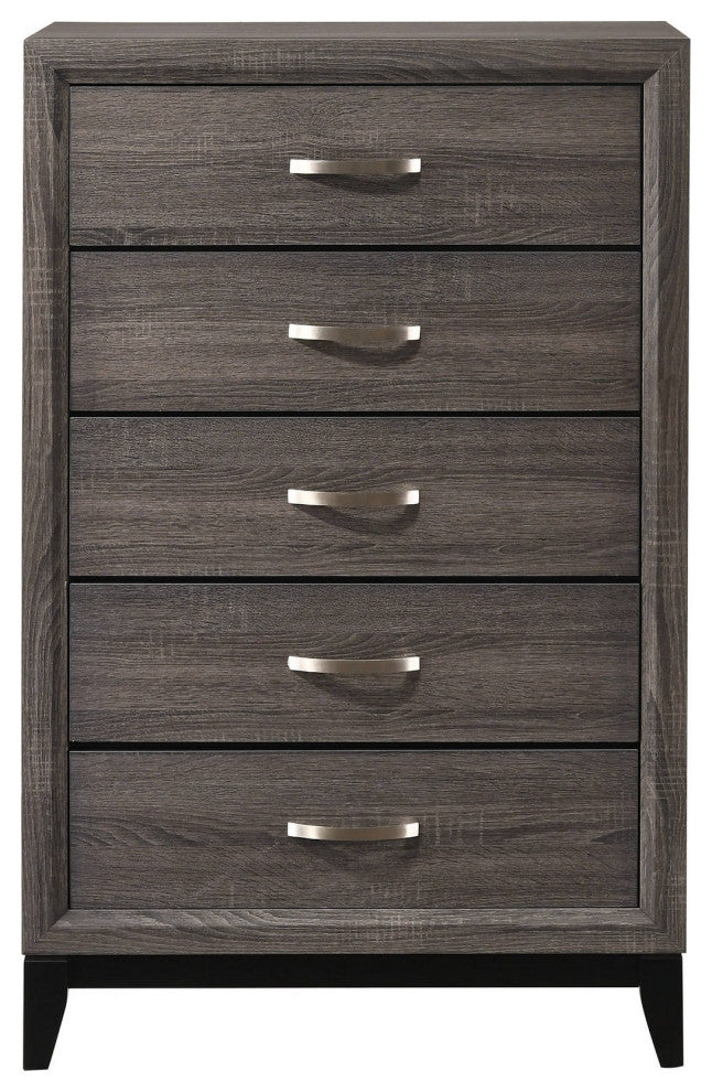 Benzara BM241250 Chest, 5 Storage Drawers and Grain Details, Gray