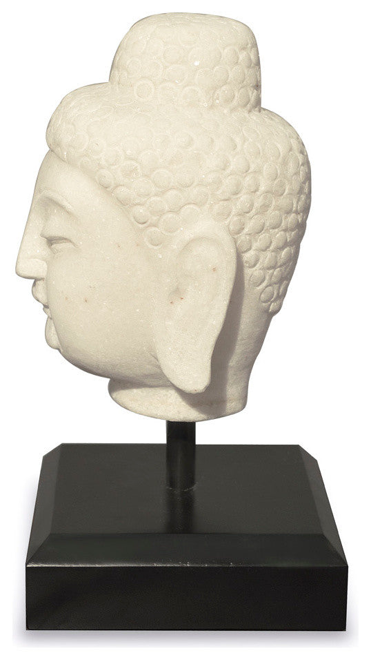 Small White Marble Enlightened Buddha Head Asian Sculpture