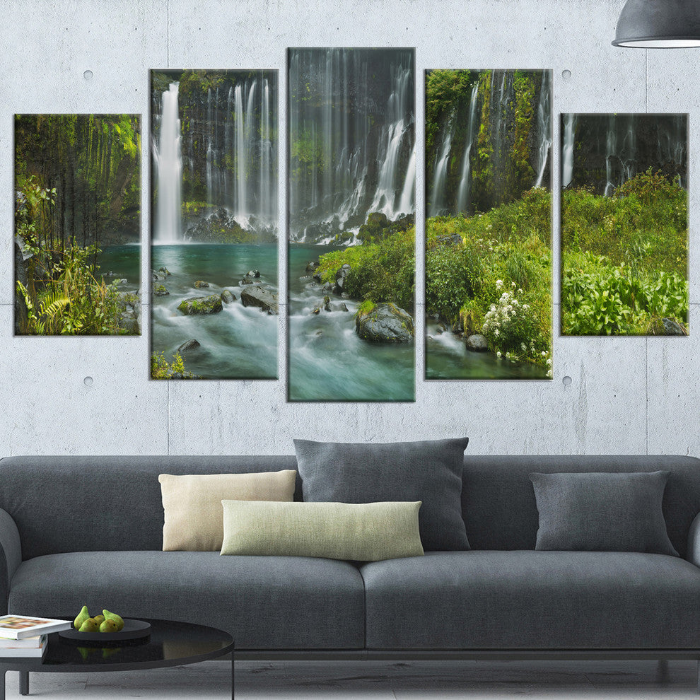 "Shiraito Falls Near Mount Fuji Japan" Landscape Wall Art, 5 Panels, 60"x32"