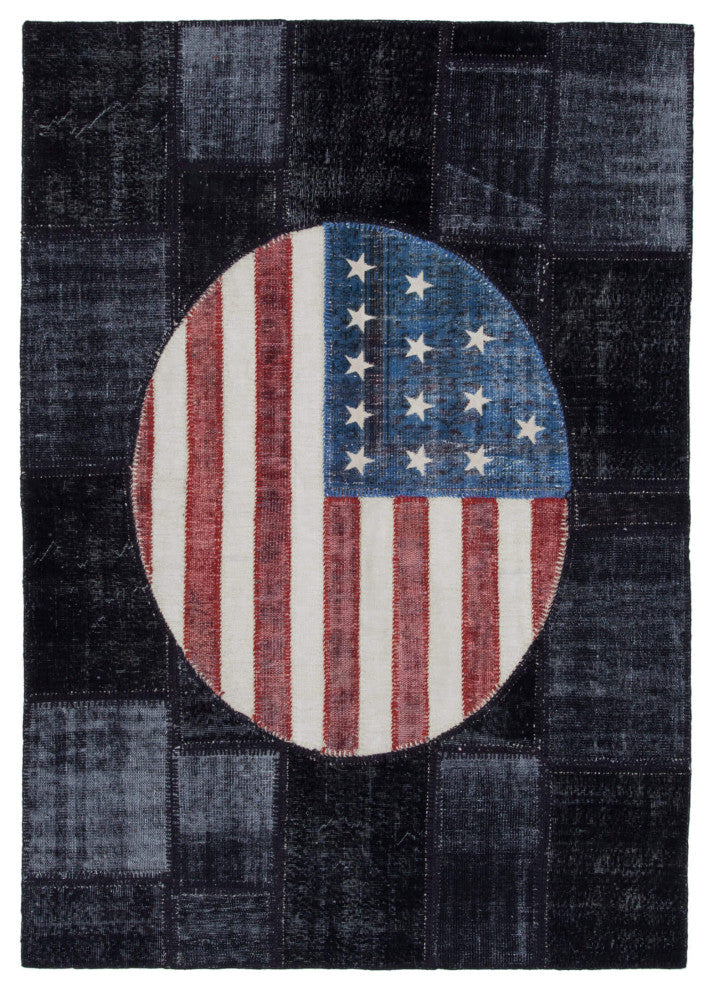 Rug N Carpet - Hand-knotted Turkish 5' 7'' x 8' 1'' Flag Patchwork Rug