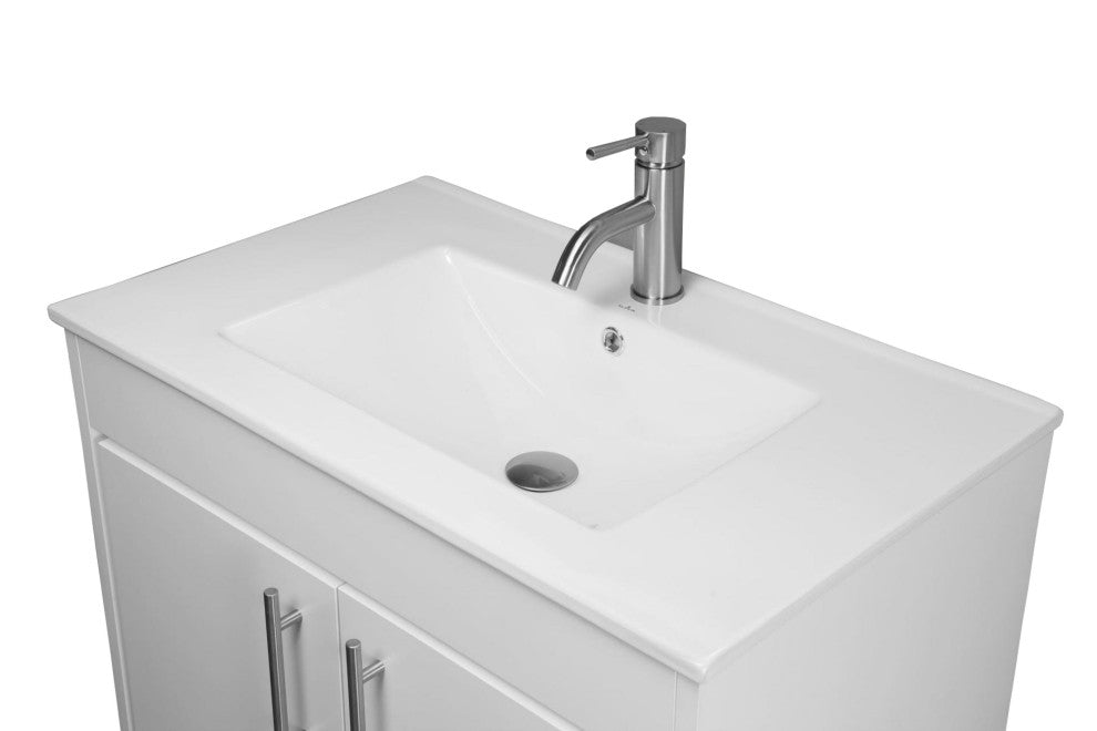 Pacific 30" Vanity With Integrated Ceramic Top and Brushed Nickel Handles, Gloss