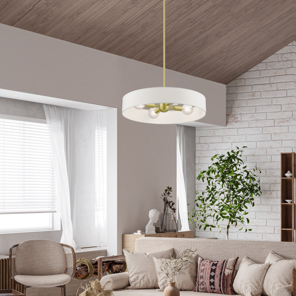 Venlo 4 Light Satin Brass With Shiny White Accents Medium Drum Pendant