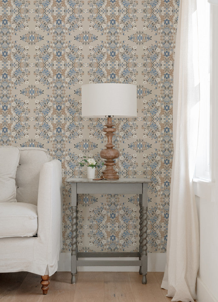 Taupe Medallion Floral Peel & Stick Wallpaper