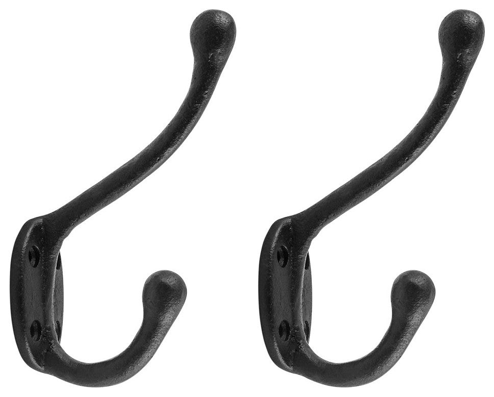 Black Coat Double Hooks Wrought Iron 5" L Wall Mount Rust Resistant Pack of 2