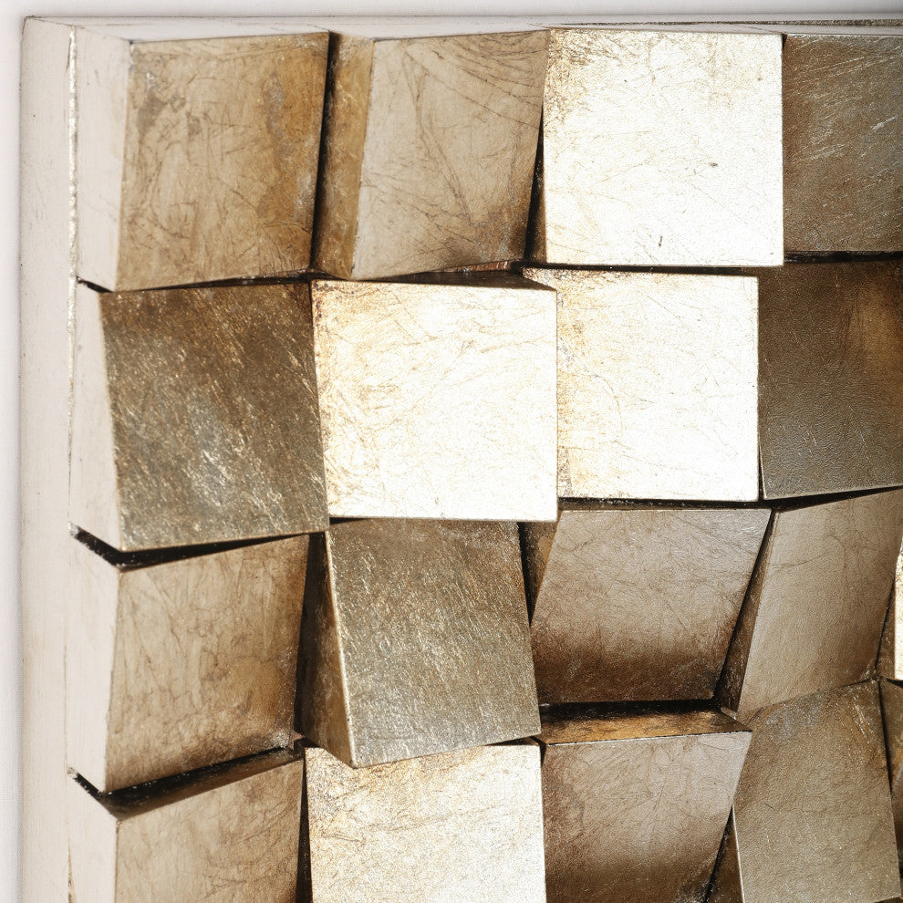 Textured 2 Hand Painted Rugged Blocks with Gold Leaf Wall Art, 72"x22"