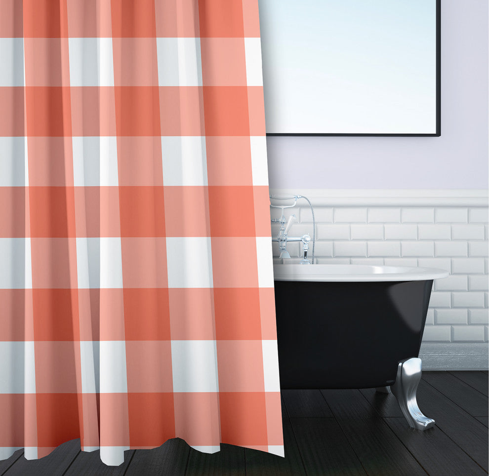 70"Wx73"L Gingham Plaid Shower Curtain, Harvest Orange