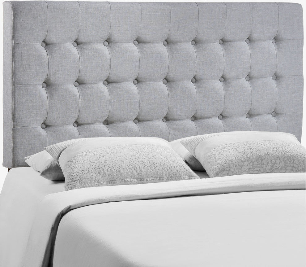 Modern Contemporary Queen Size Headboard, Gray Fabric
