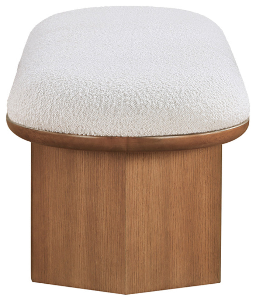 Wilshire Boucle Fabric Upholstered Bench, Cream, Walnut Finish