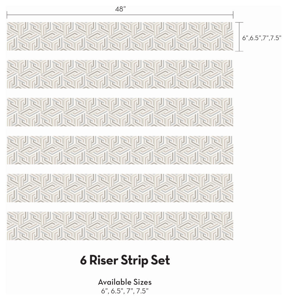 Op Art Lines 3D Cubes Peel and Stick Stair Riser Strips, 48"w X 7"h, 6 Pack