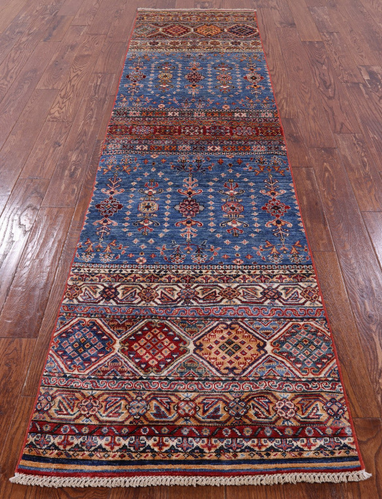 2' 6" X 9' 9" Runner Handmade Super Kazak Khorjin Rug Q7753