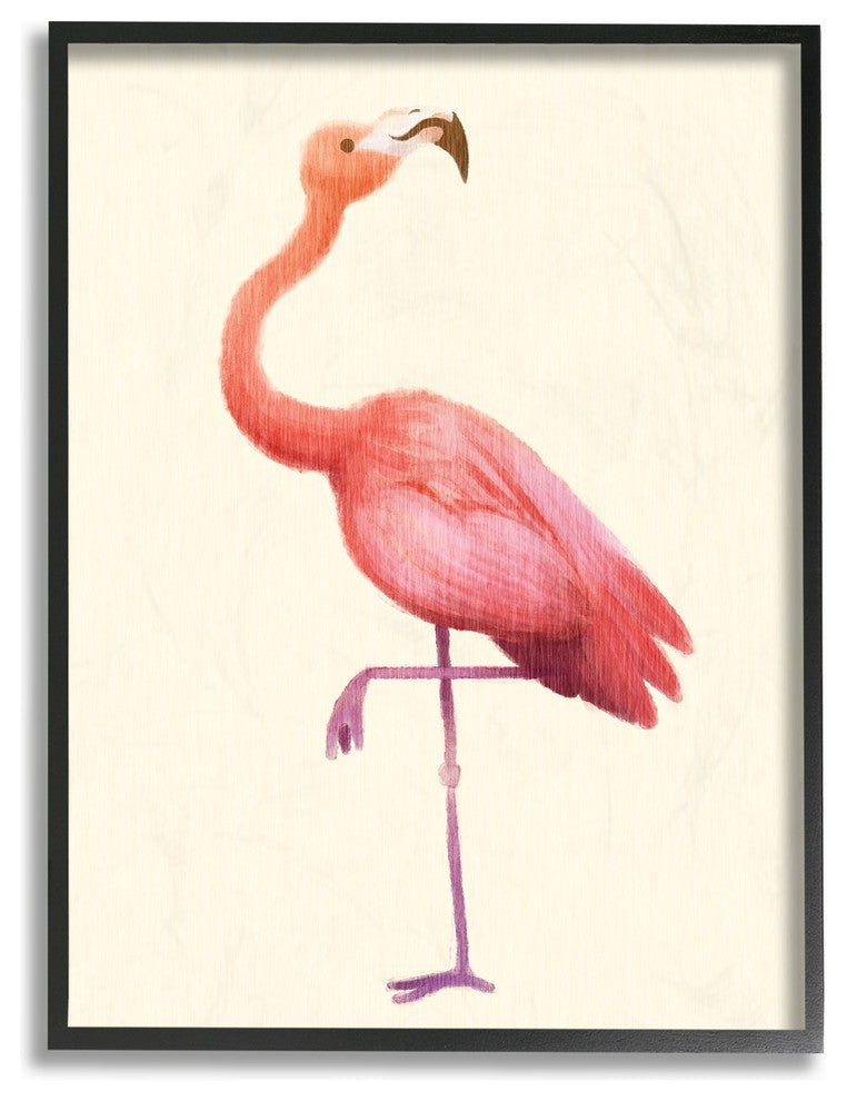 The Kids Room Flamingo Pose on Tan Watercolor Framed Giclee Art, 11"x14"