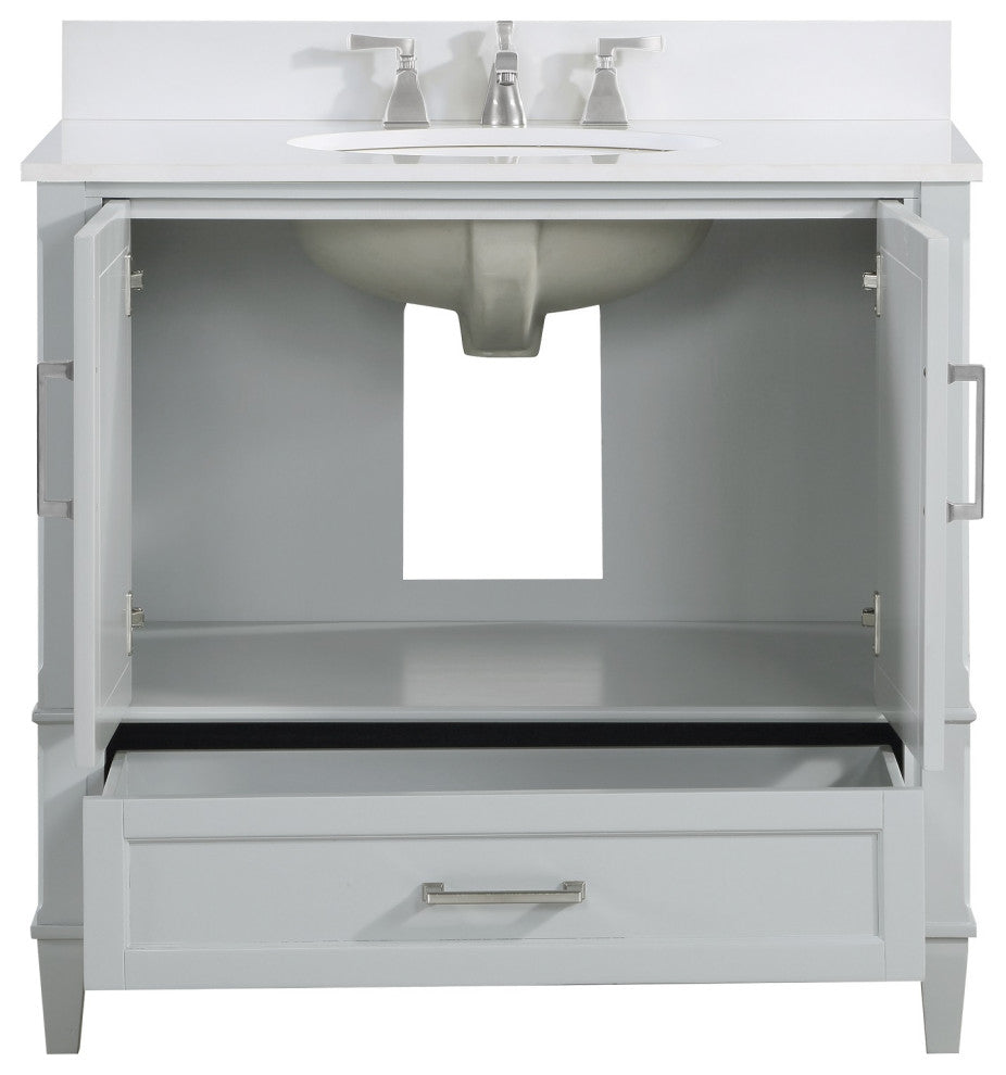 Montauk Bathroom Vanity, Fog Gray With White Quartz, 36"