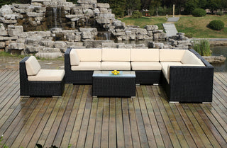 Ohana 8-Piece Deep Seating Sectional Set, Sunbrella Beige, Black