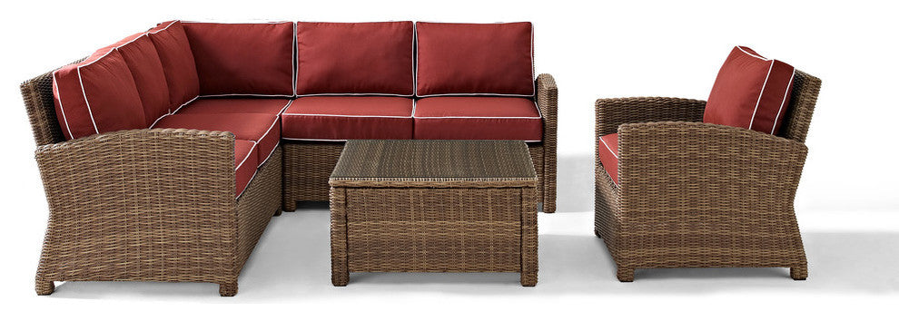 Bradenton 5-Piece Outdoor Wicker Seating Set With Sangria Cushions