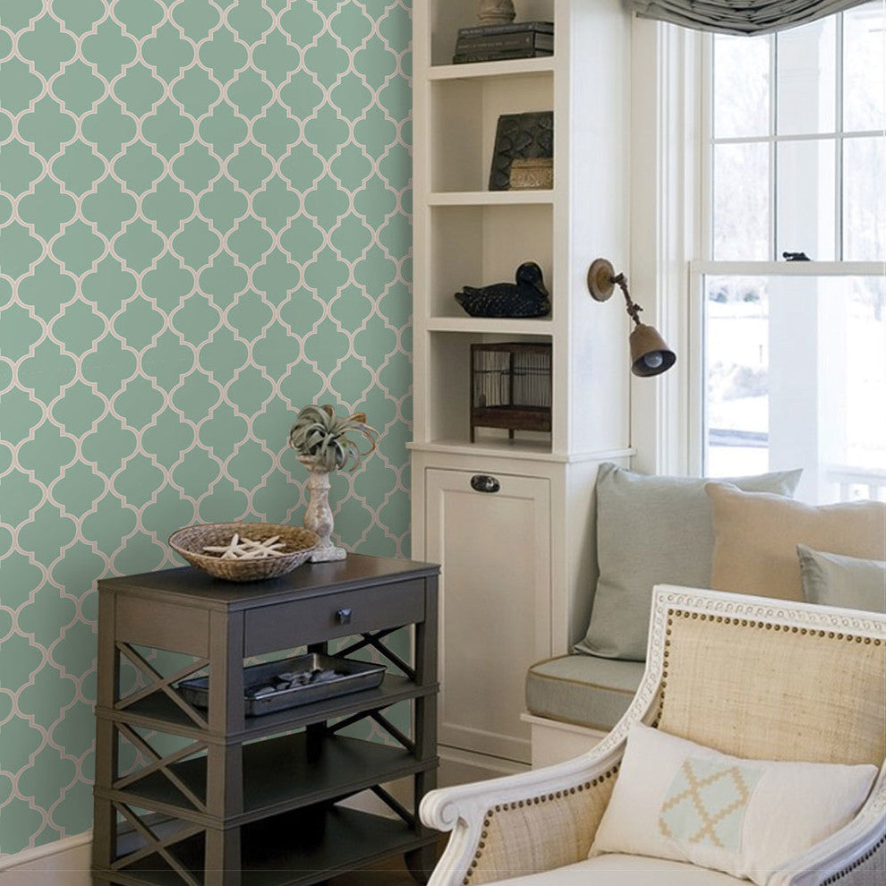 Moroccan Peel and Stick Vinyl Wallpaper, Mint, 24" X 60"