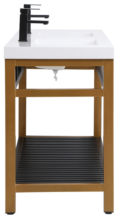 Home Living Single Bathroom Metal Vanity, Golden Black, 60"