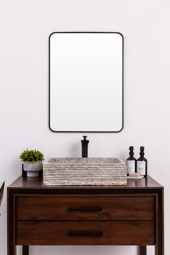 Natural Stone Vessel Bathroom Sink, Rustic Rectangular Stone Sink, Goleta