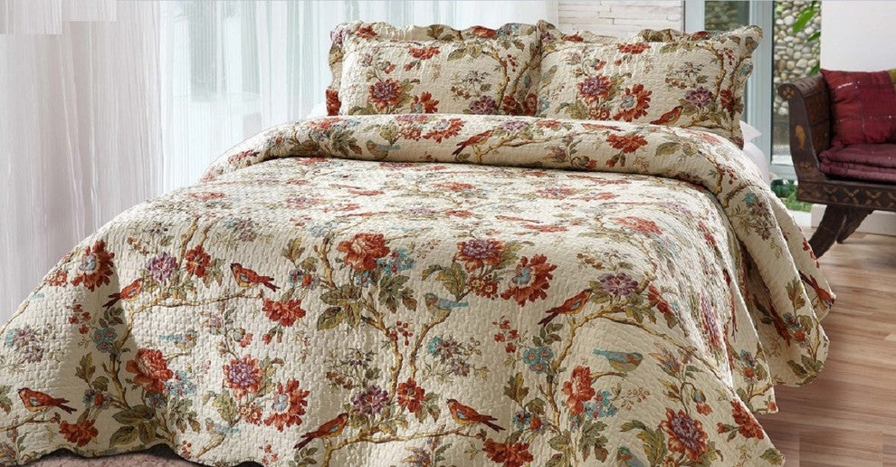 Patch Magic Finch Orchard 3 Piece Quilt Set, Queen