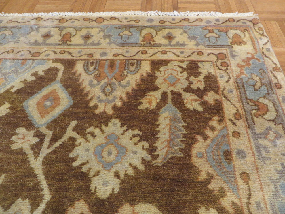 6"x9" Hand-Knotted Brown Fine Turkish Oushak Oriental Rug Vegetable Dyes