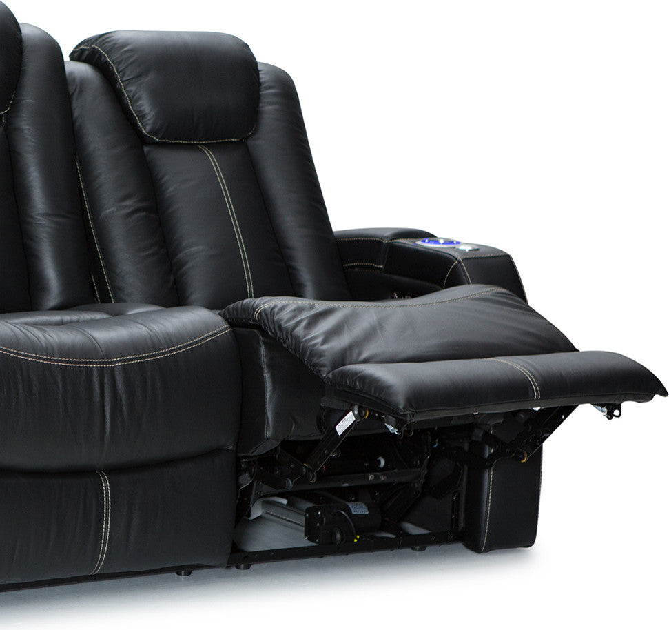 Seatcraft Republic Leather Home Theater Seating Power Sofa, Black