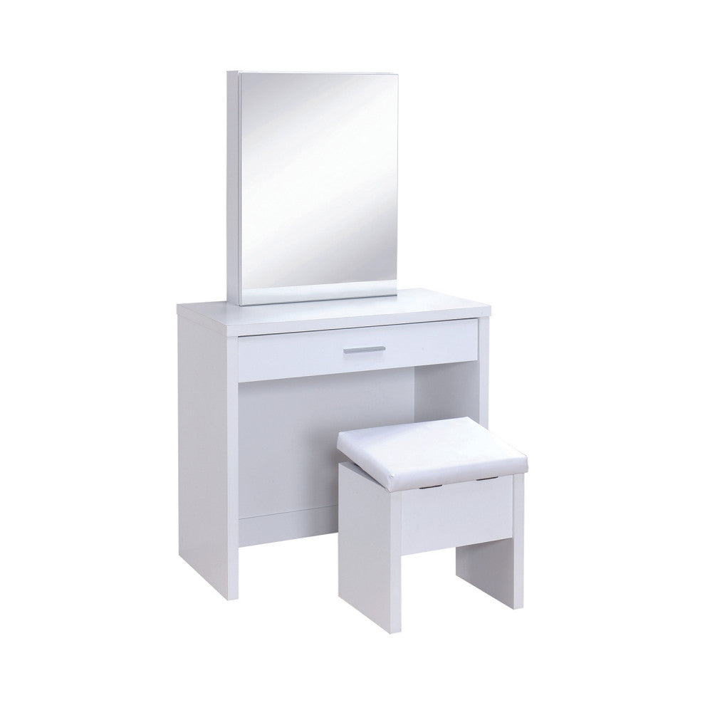 2 Piece Vanity Set With Lift-Top Stool, White