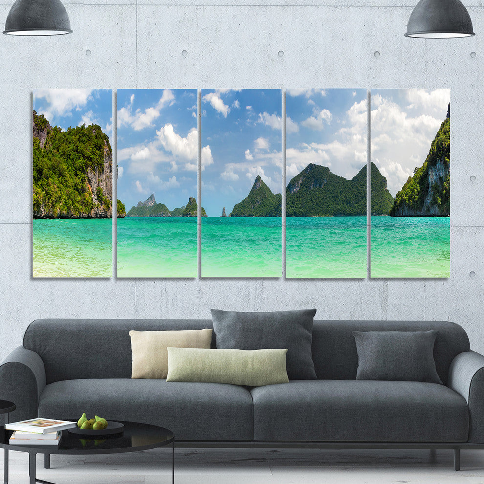Thailand Beach Panorama, Landscape Canvas Art Print, 60"x28", 5 Panels