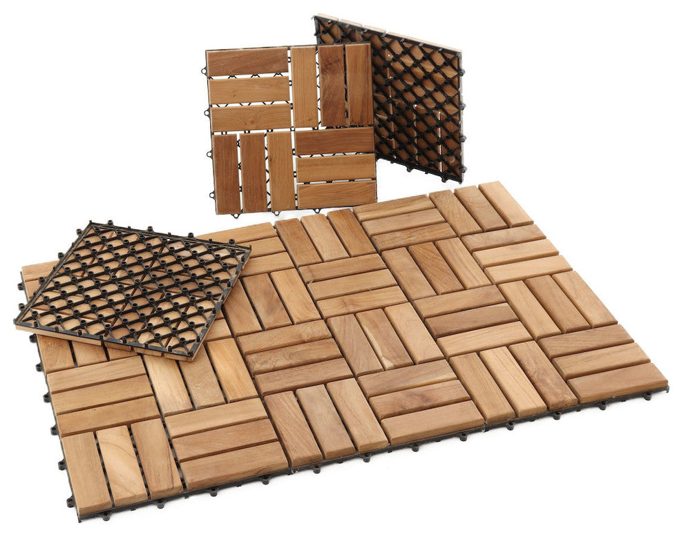 Nordic Teak Interlocking Natural Backyard, Patio, Balcony Outdoor Tiles, 10sq ft