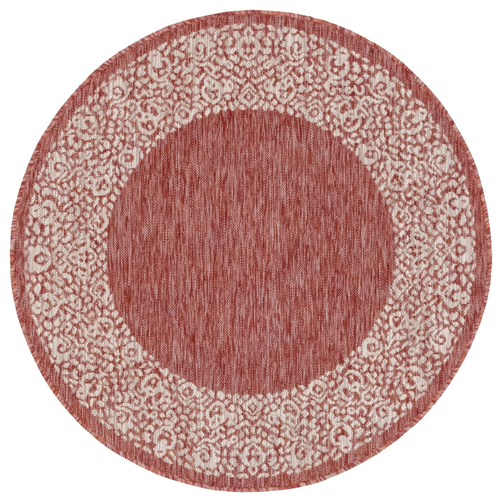 Unique Loom Aqua Blue Floral Border Outdoor Area Rug, Rust Red, Gray, 4'' X 4''