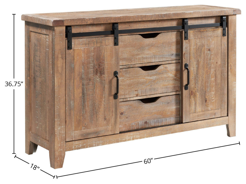 Highland 60" Wide 3-Drawer Sideboard, Sandwash