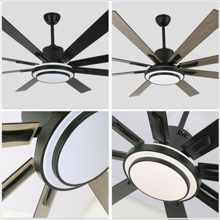 72" Modern Ceiling Fan with Reversible Blades, Dimmable Light and Remote, Black, 72"