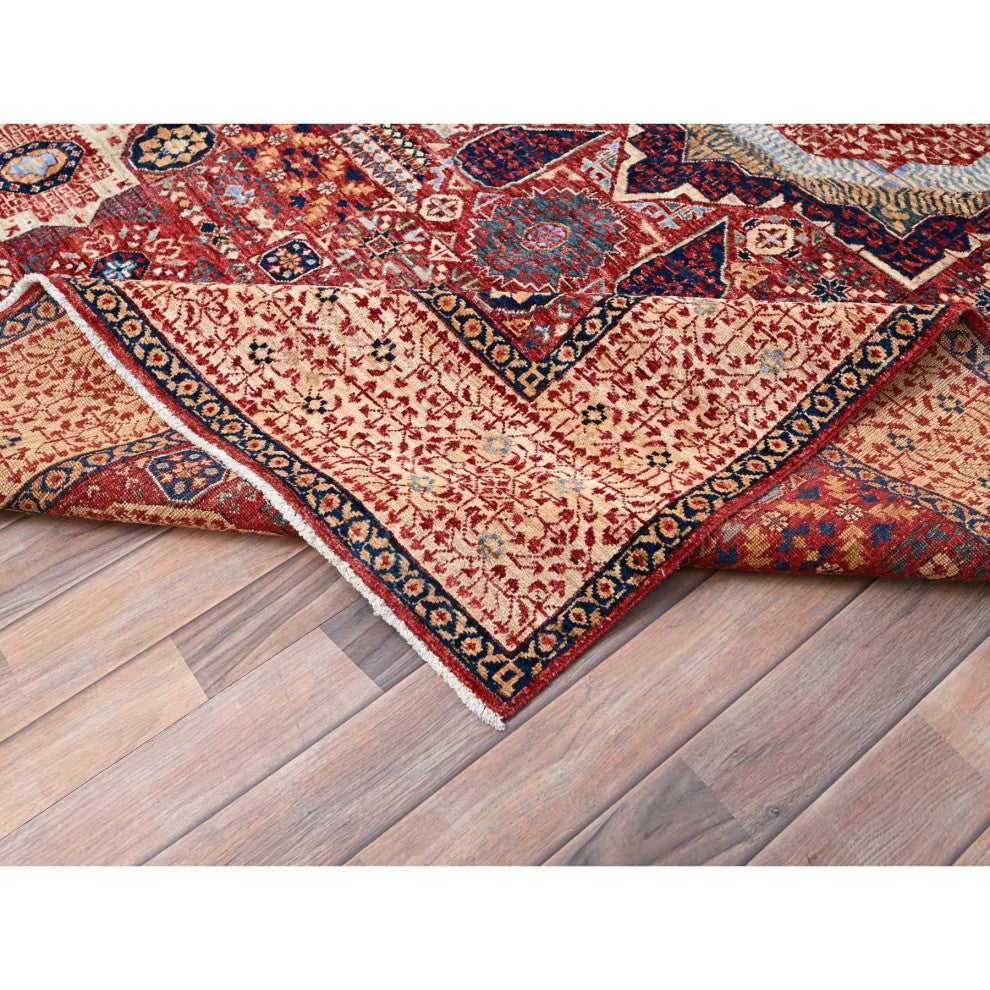 Vermilion Red Hand Knotted Mamluk Design 200 KPSI Natural Wool Rug 5'9"x9'7"