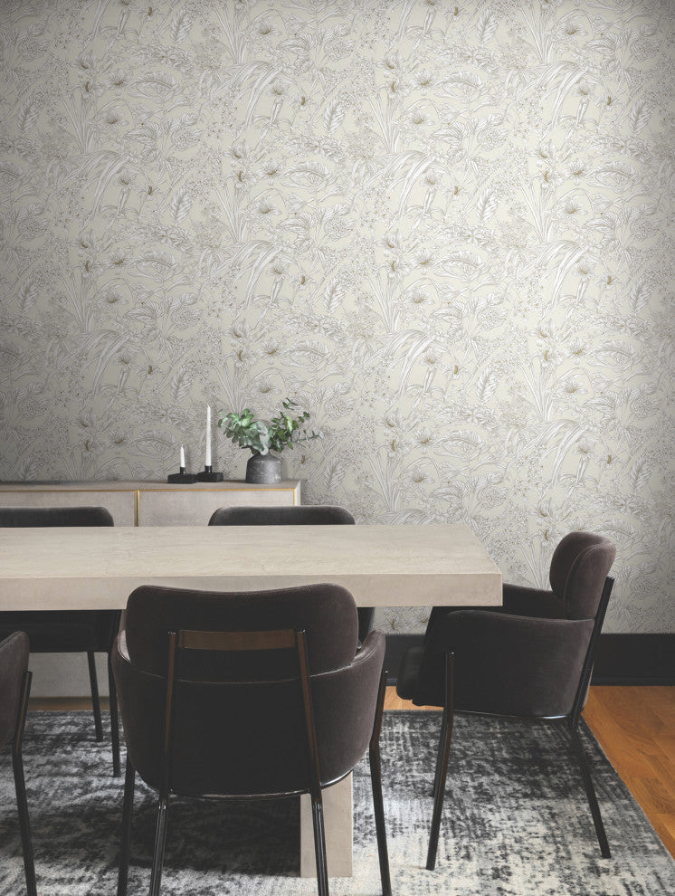Orchid Conservatory Toile Beige and Taupe Wallpaper