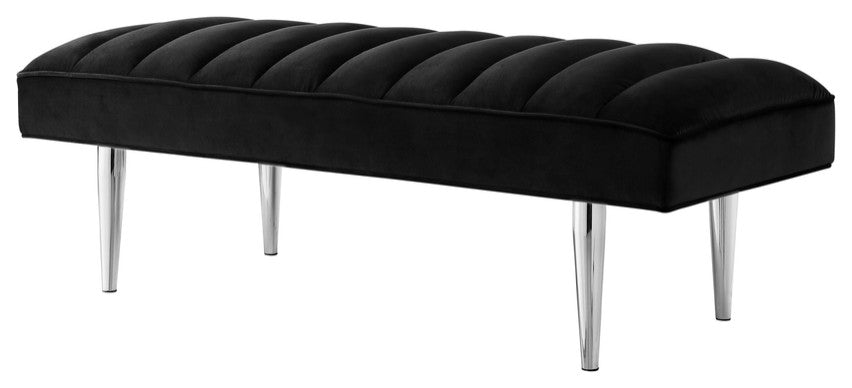 53" Black And Silver Upholstered Velvet Bench