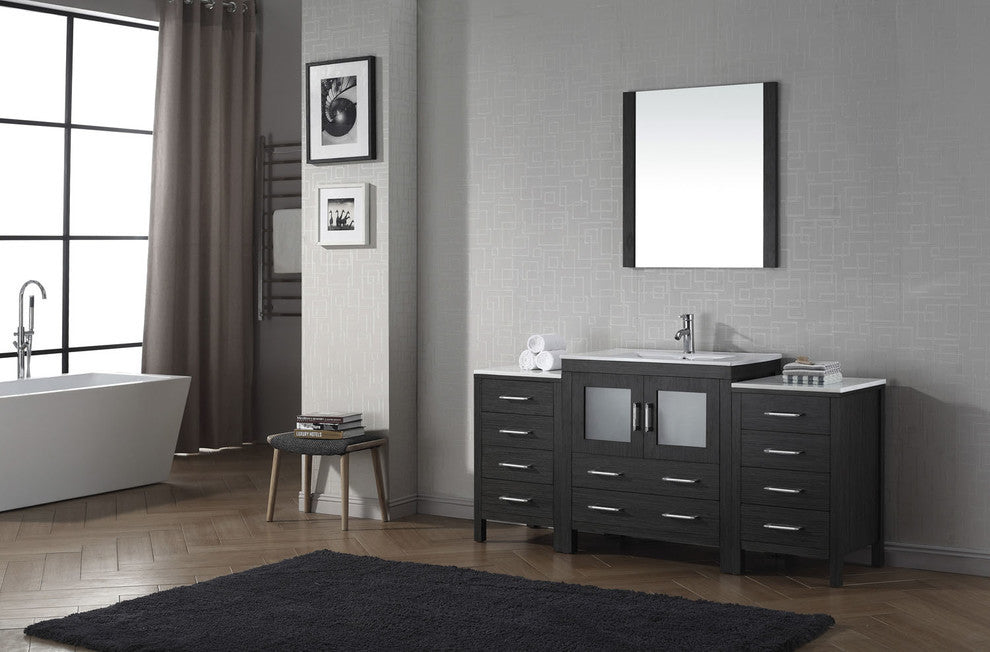 Virtu Dior 68" Single Bathroom Vanity, Zebra Gray, Faucet, Mirror
