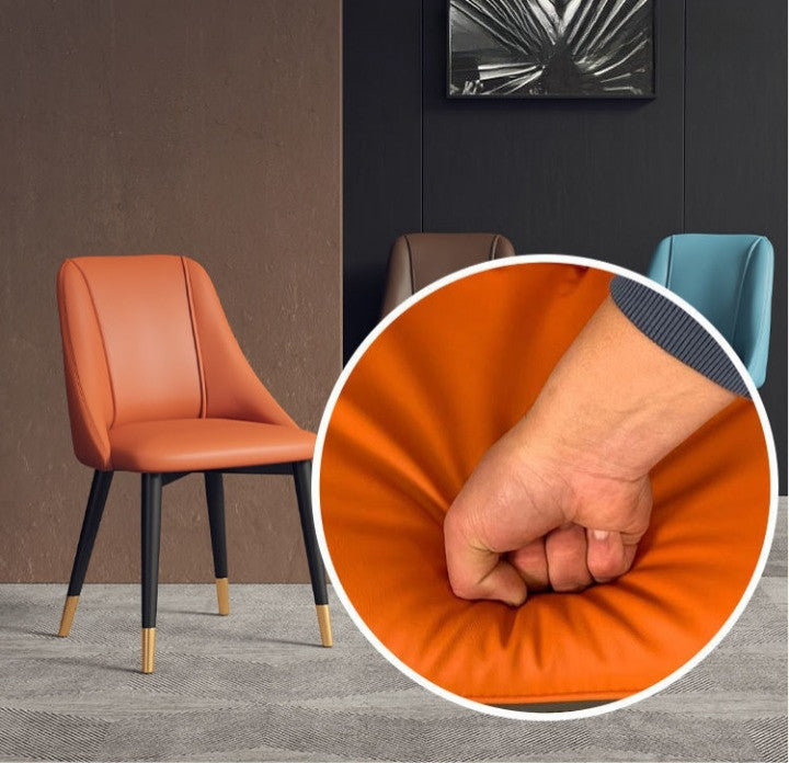 Nordic Iron Desk Stool Dining Chair, Orange+gold Legs