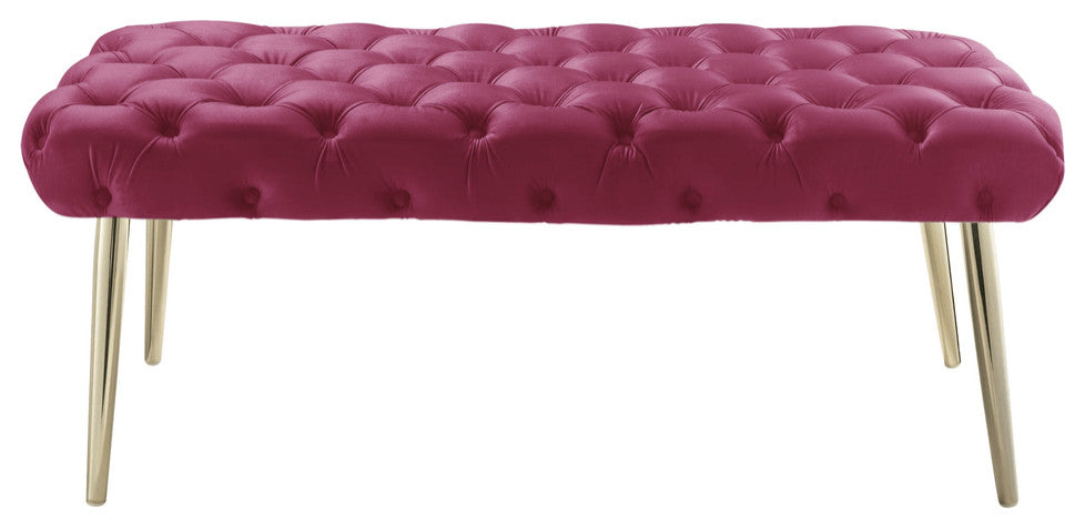 48" Fuchsia And Gold Upholstered Velvet Bench
