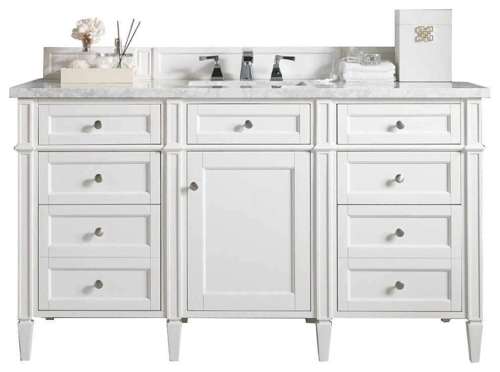 Brittany 60" Single Vanity, Bright White w/ Arctic Fall Solid Surface Top