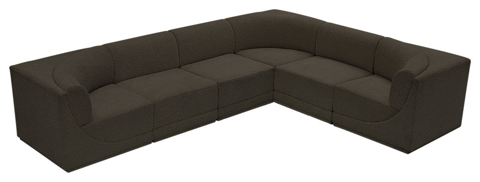 Ollie Black Boucle Fabric L-Shaped Modular Sectional, Brown, 6-Piece: 3 Armless Chair, 3 Corner Chair