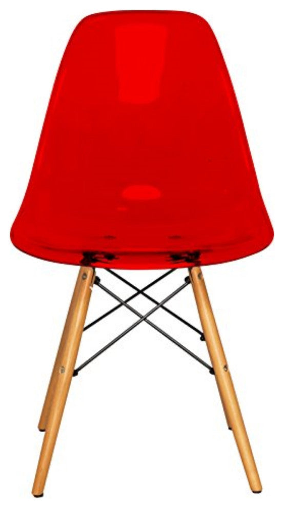 LeisureMod Dover Molded Side Chair, Set of 2 Transparent Red