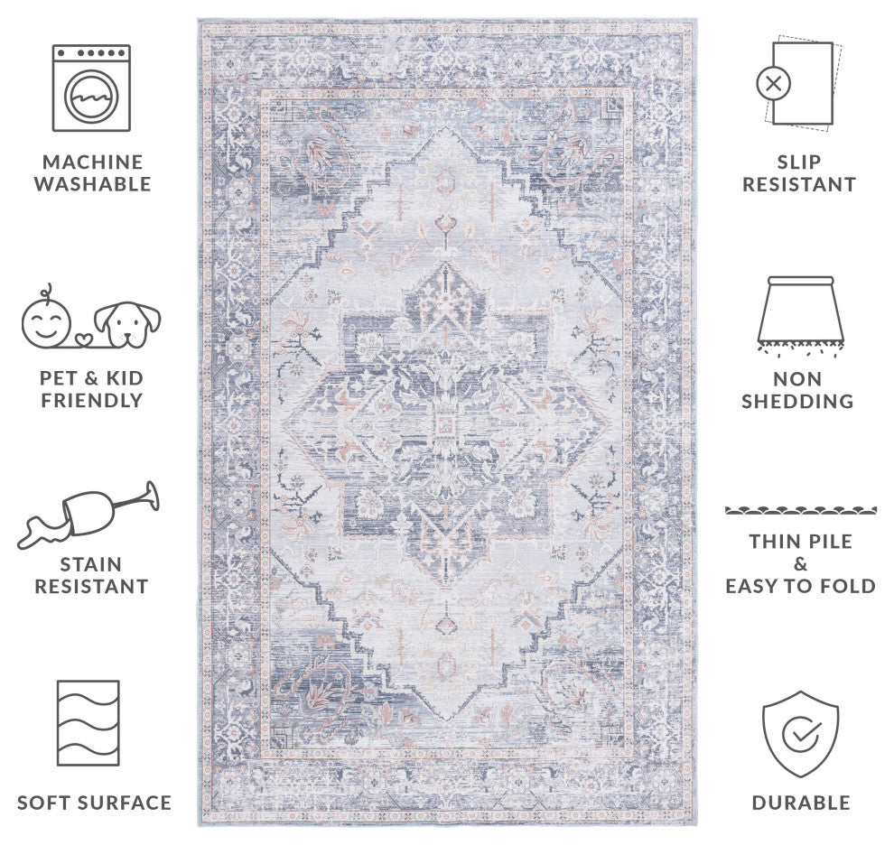 Safavieh Arizona Machine-Washable Collection ARZ137 Rug, Grey/Light Grey, 4'x6'