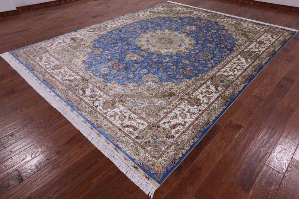 9' 0" X 12' 0'' Hand Knotted High End Persian 100% Silk Rug Q4787