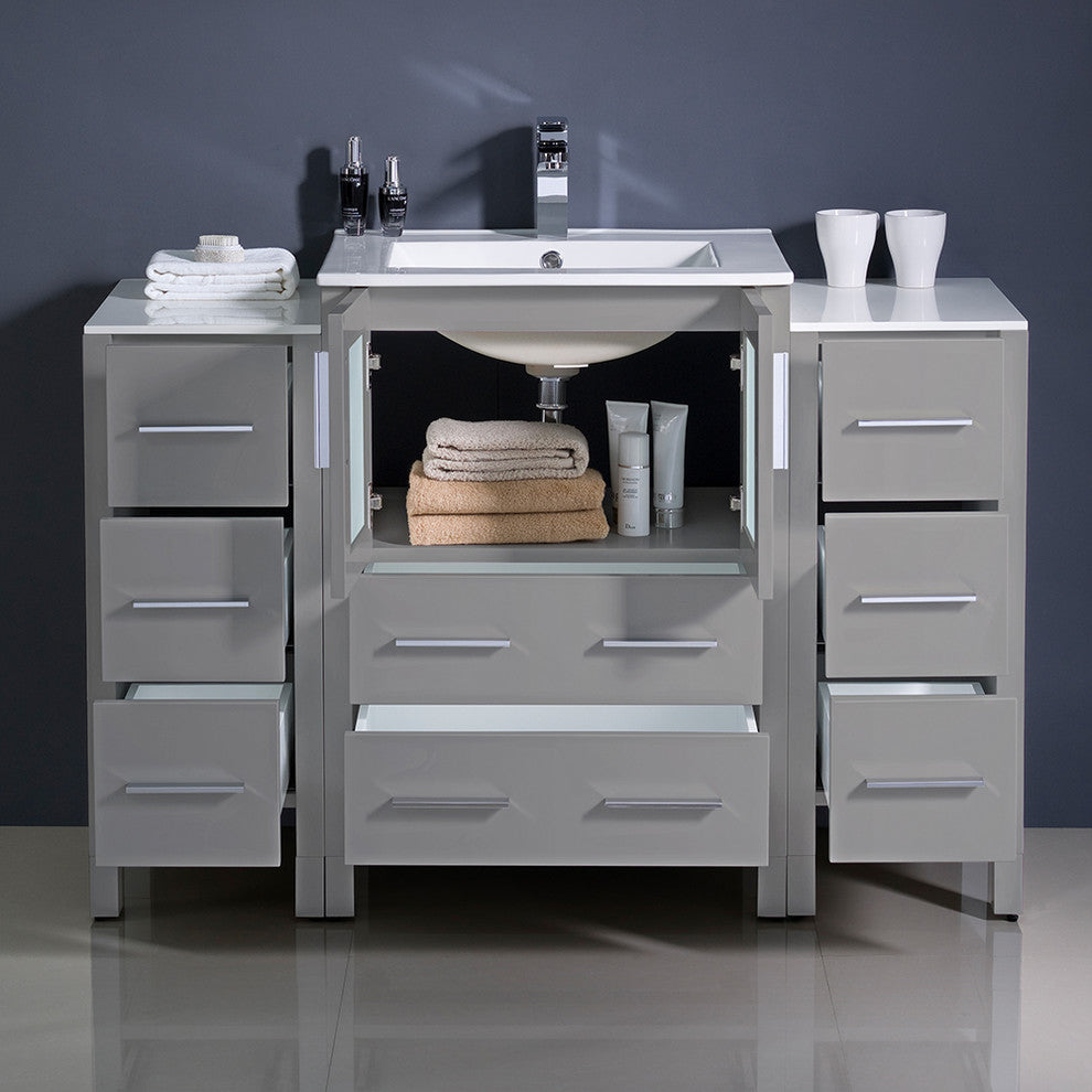 Torino Modern Bathroom Cabinets With Integrated Sink, Gray, 48"
