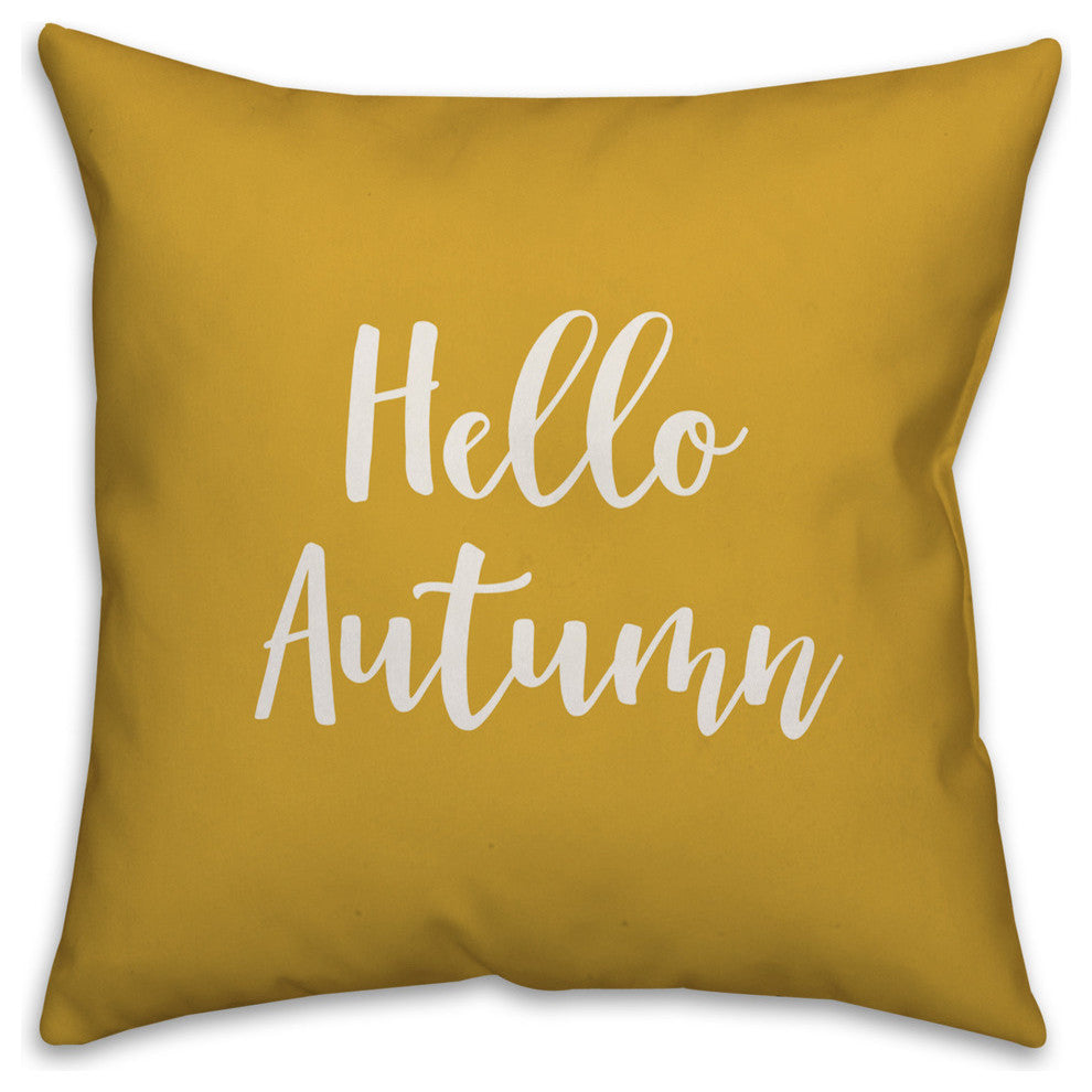 Hello Autumn in Mustard 18x18 Throw Pillow