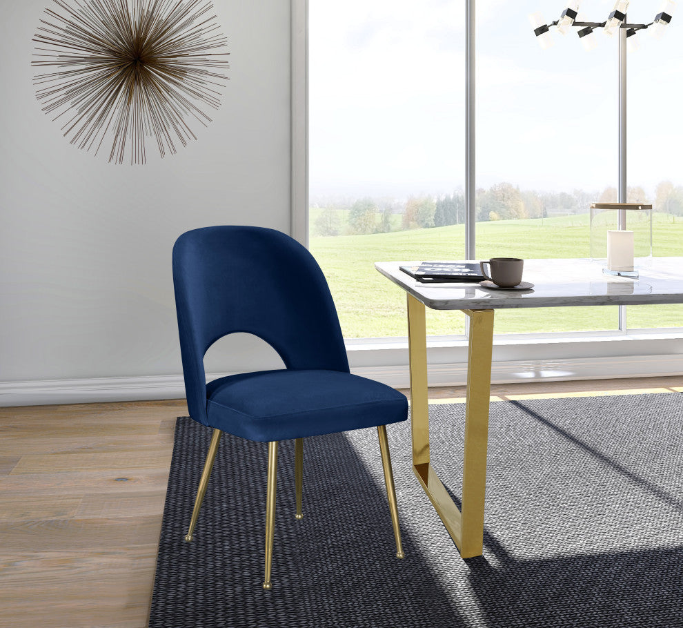 Logan Velvet Dining Chairs With Brushed Gold Legs (Set of 2), Navy